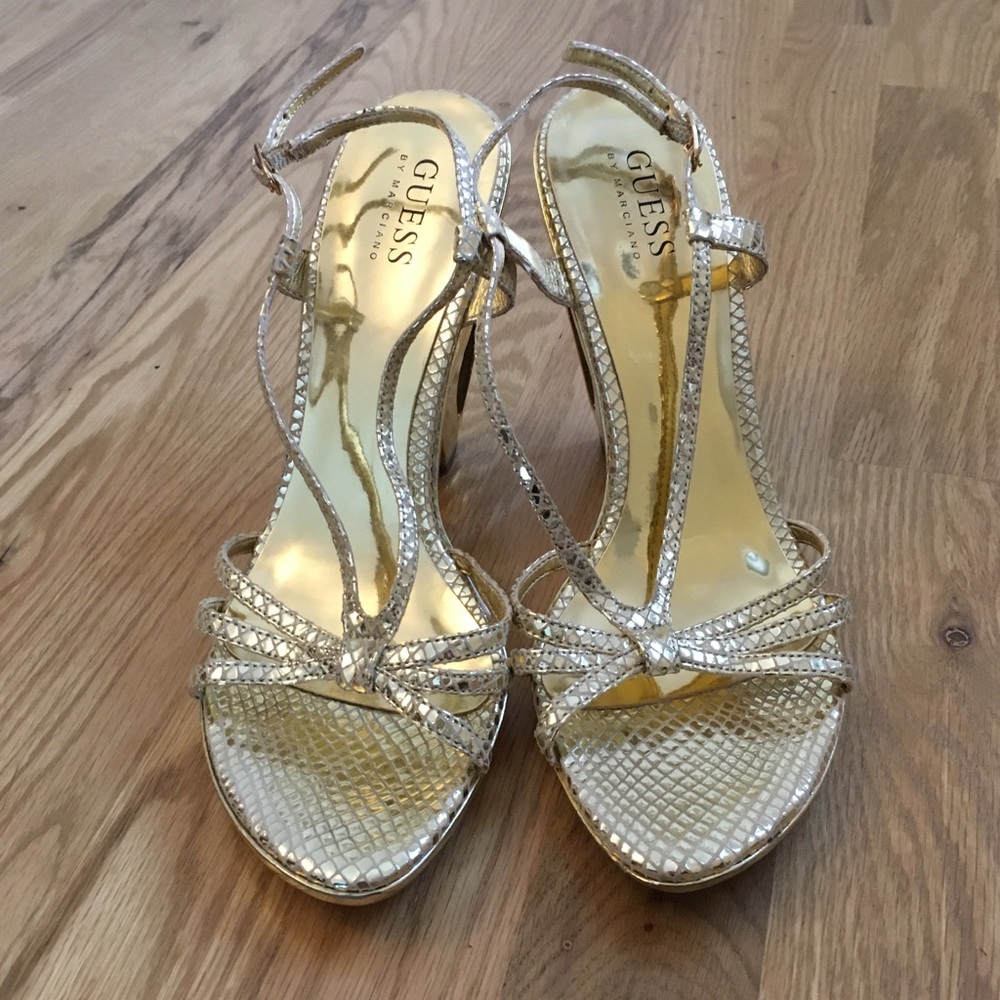 Guess by Marciano Gold Platform Sandals, Size 8